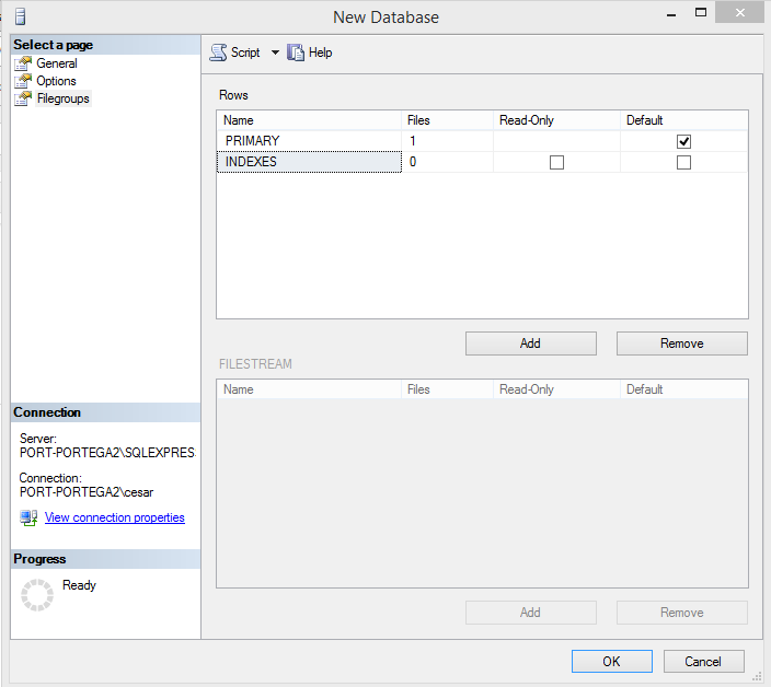 How can I create a SQL Server database separating data and indexes in ...